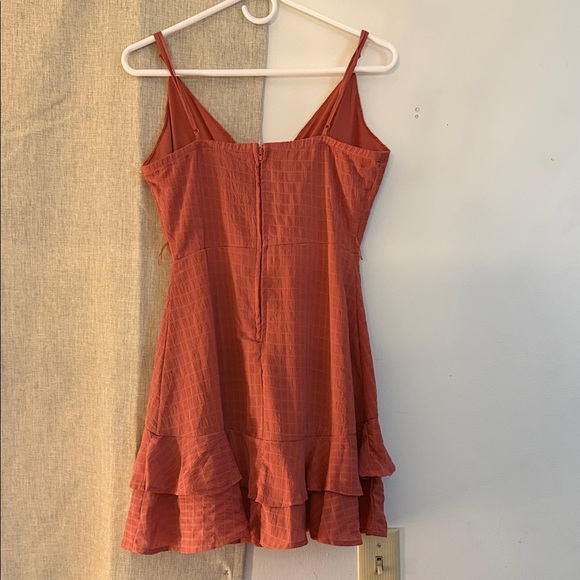 Chic Coral Ruffle Mini Dress - Picture 3 of 3